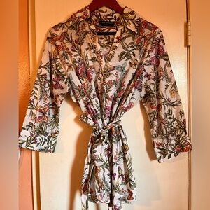 Lane Bryant Cotton 3/4 Sleeve Button Shirt Tunic Plus Size 12 Butterfly Floral